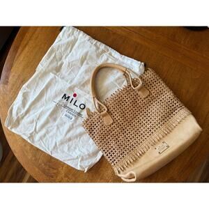 Milo Canada Braided Buckskin Leather Shoulder Bag Dust Bag Purse Boho Tan